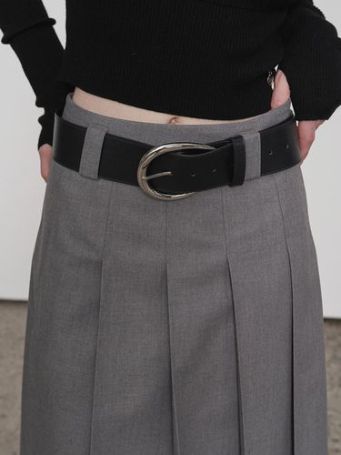 Wide Leather Belt Black - fromwhere - Modalova