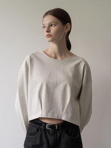 Crop cotton pintuck T-shirt - gray - CLUNY - Modalova