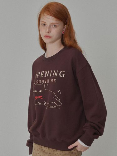 Kitten-printed Sweat Shirts_Brown - OPENING SUNSHINE - Modalova