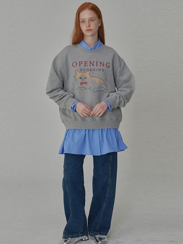 Kitten-printed Sweat Shirts_Melange Gray - OPENING SUNSHINE - Modalova