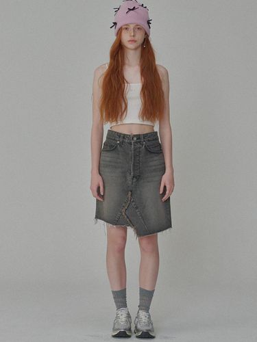 Destroyed Dark Denim Skirt_Gray - OPENING SUNSHINE - Modalova