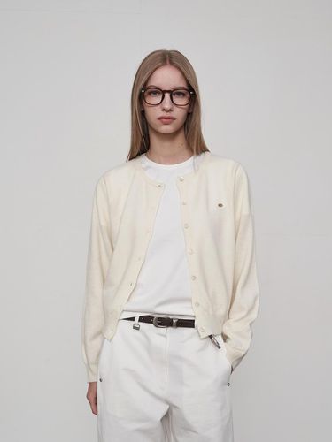 Wool Crew-neck Cardigan Cream - fromwhere - Modalova