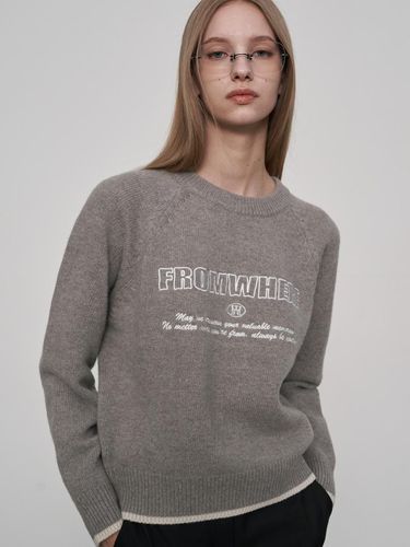 Embroidery Wool Sweater Gray - fromwhere - Modalova