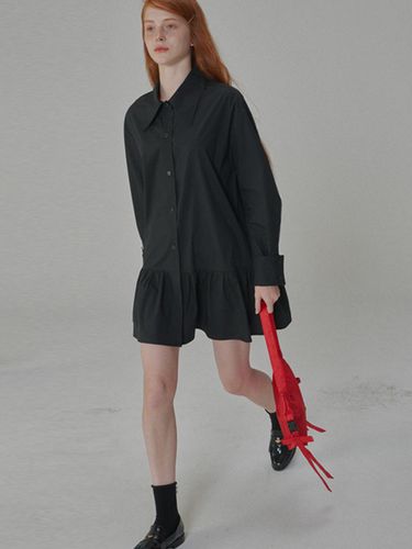 Cotton shirring mini shirt dress_Black - OPENING SUNSHINE - Modalova