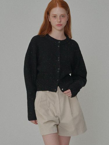 Round neck wool crop knit cardigan_Black - OPENING SUNSHINE - Modalova