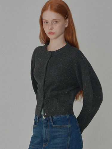 Round neck wool crop knit cardigan_Gray - OPENING SUNSHINE - Modalova