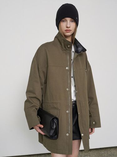 High Neck Cotton Half Coat Khaki - fromwhere - Modalova