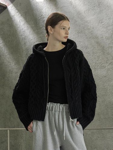 Cable two way knit zipup cardigan - CLUNY - Modalova