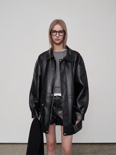 Oversized Leather Half Coat Black - fromwhere - Modalova