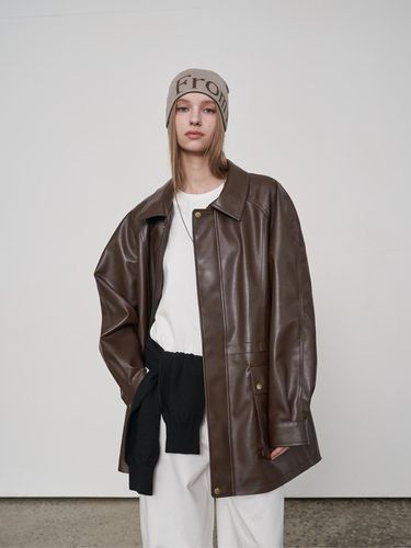 Oversized Leather Half Coat Brown - fromwhere - Modalova