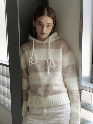 Mohair stripe hoodie knit - beige - CLUNY - Modalova