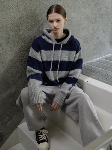 Mohair stripe hoodie knit - navy - CLUNY - Modalova