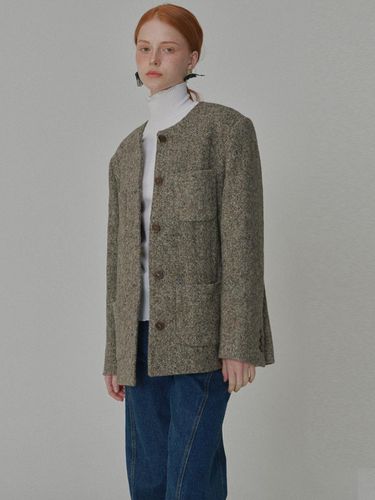 Fancy Wool Round Jacket_Brown - OPENING SUNSHINE - Modalova