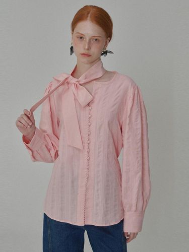 Puff Sleeve Tie Cotton Blouse_Pink - OPENING SUNSHINE - Modalova