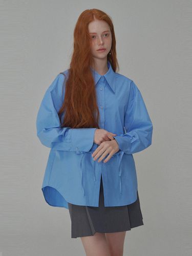 Ribbon Detailed Over-fit Cotton Shirt_Blue - OPENING SUNSHINE - Modalova