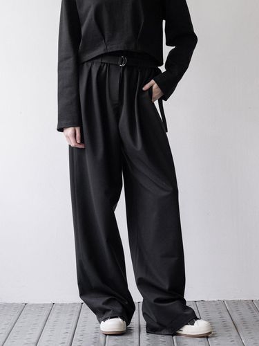 Pintuck belted wide pants - black - CLUNY - Modalova