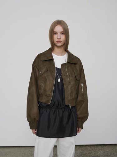 Suede Bomber Jacket Khaki - fromwhere - Modalova