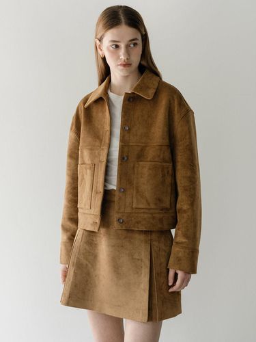 Suede crop jacket - camel - CLUNY - Modalova