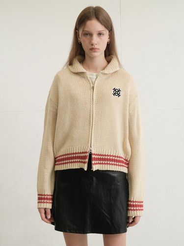 Logo Two-way zip up Cardigan (Beige) - VLETI - Modalova