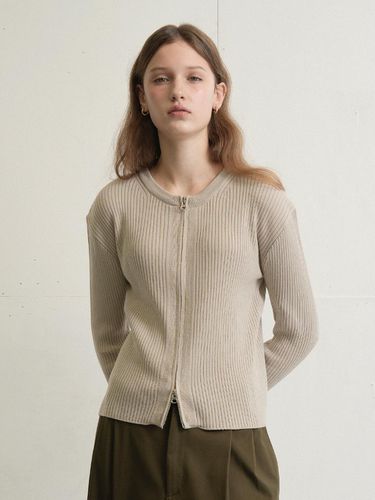 Ribbed Two-way zip up Cardigan (Gray_beige) - VLETI - Modalova