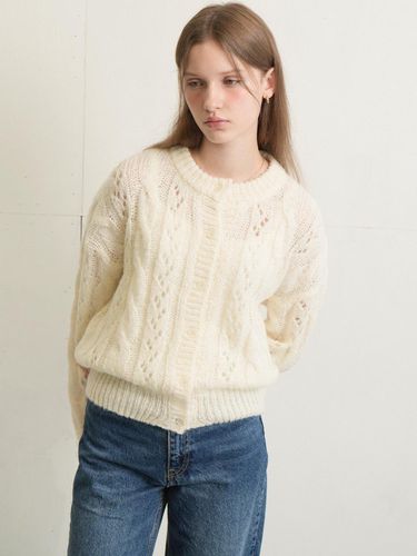 Alpaca Cable Knit Cardigan - VLETI - Modalova