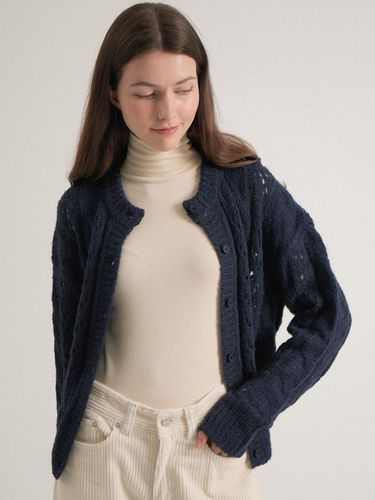 Alpaca Cable Knit Cardigan (Navy) - VLETI - Modalova