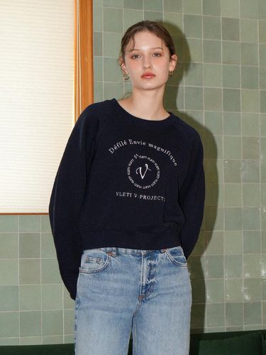 Main Logo Needlework Raglan Sweatshirt (Navy) - VLETI - Modalova