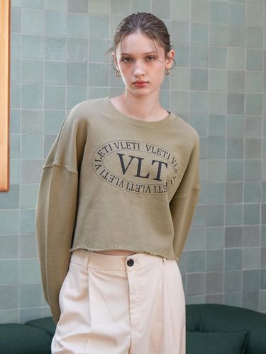 Logo Graphic Crop Sweatshirt (Khaki) - VLETI - Modalova