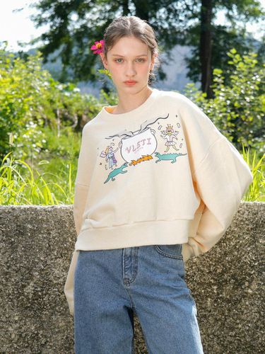 Art Graphic Crop Sweatshirt (Light_beige) - VLETI - Modalova