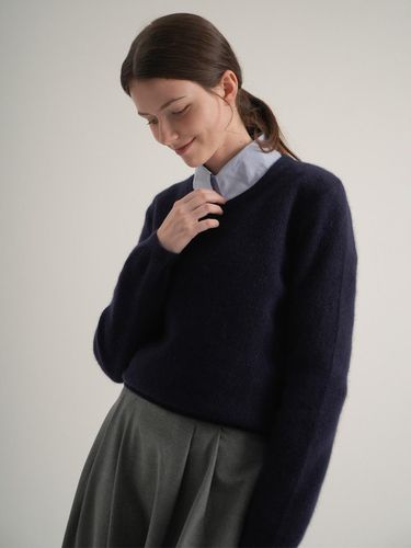 Scoop neck Ribbed Knit (Navy) - VLETI - Modalova