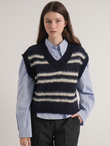 Alpaca V-neck Brush Knit Vest (Navy) - VLETI - Modalova