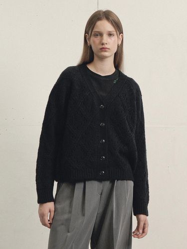 Alpaca Eyelet Knit Cardigan (Black) - VLETI - Modalova