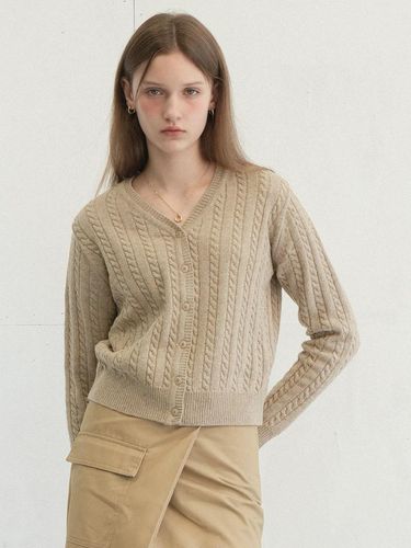 Cable V-neck Knit Cardigan (Beige) - VLETI - Modalova