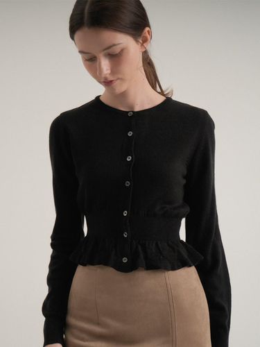 Round Slim frill Knit Cardigan (Black) - VLETI - Modalova