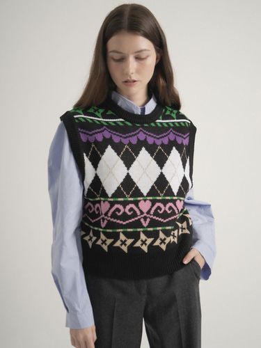 Pattern Round Knit Vest (Black) - VLETI - Modalova