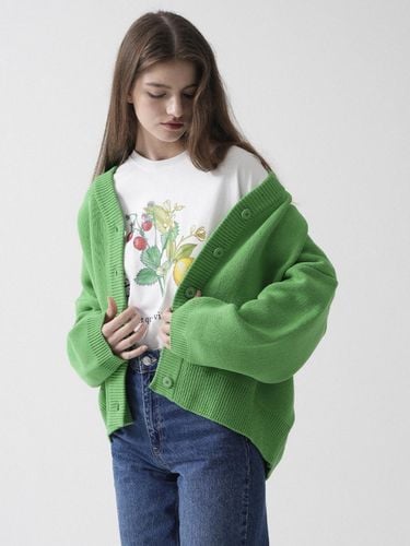 Cotton V-neck Oversized fit Knit Cardigan (Green) - VLETI - Modalova