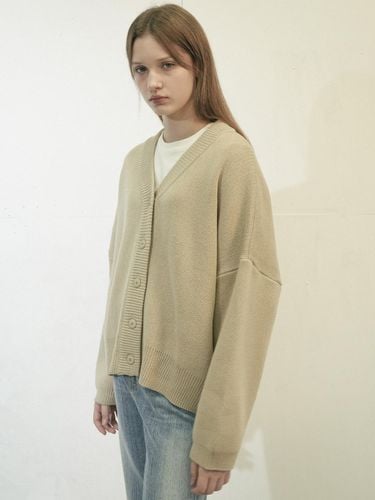 Cotton V-neck Oversize fit Knit Cardigan (Beige) - VLETI - Modalova