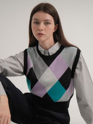 Round Colorblock Knit Vest (Black) - VLETI - Modalova