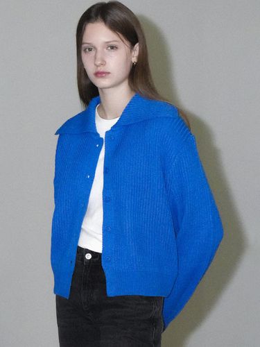 Cotton Calla Ribbed Knit Cardigan (Blue) - VLETI - Modalova