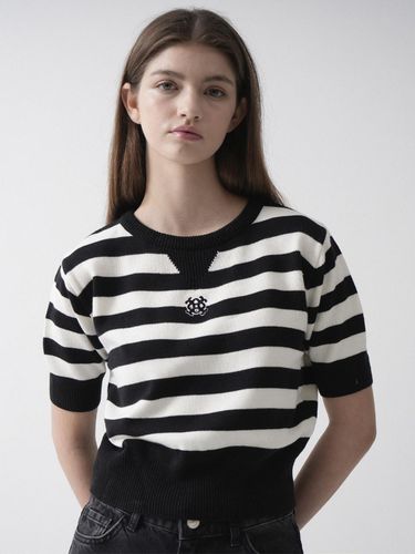 Logo Stripe Half sleeve Knit (Black) - VLETI - Modalova