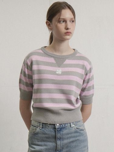 Logo Stripe Half sleeve Knit (Gray) - VLETI - Modalova