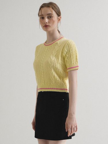 Cotton Cable Half sleeve Knit (Yellow) - VLETI - Modalova