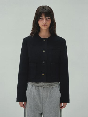 Wool Collarless Jacket - Black - DIAGONAL - Modalova