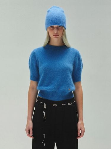 Mohair Half Sleeve Knit - Blue - DIAGONAL - Modalova