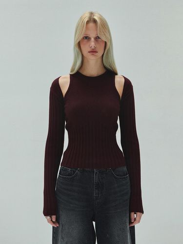 Ribbed Bolero Cardigan - Burgundy - DIAGONAL - Modalova