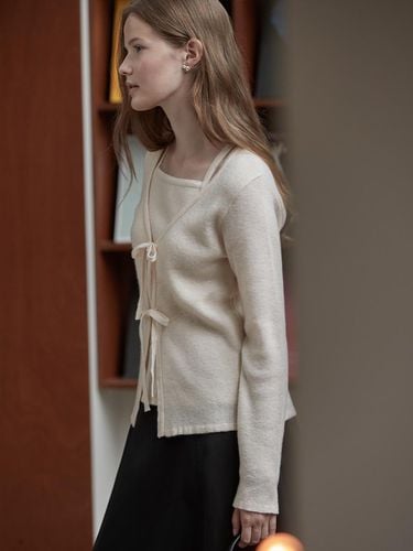 Ribbon layered cardigan - BEMUSE MANSION - Modalova