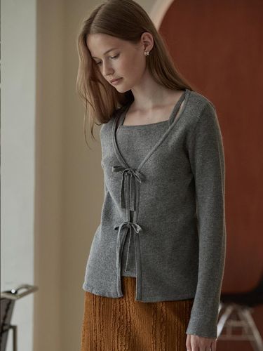 Ribbon layered cardigan - BEMUSE MANSION - Modalova