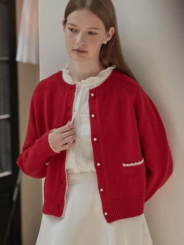 Lace detail cardigan - Red - BEMUSE MANSION - Modalova