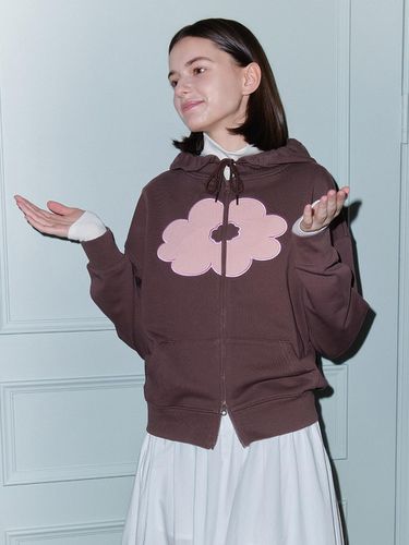 FLORAL CROPPED HOODIE ZIP-UP brown - DAISY SYNDROME - Modalova