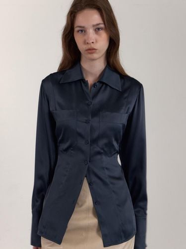 SLIM POCKET SILKY SHIRT_NAVY - MIMEME - Modalova